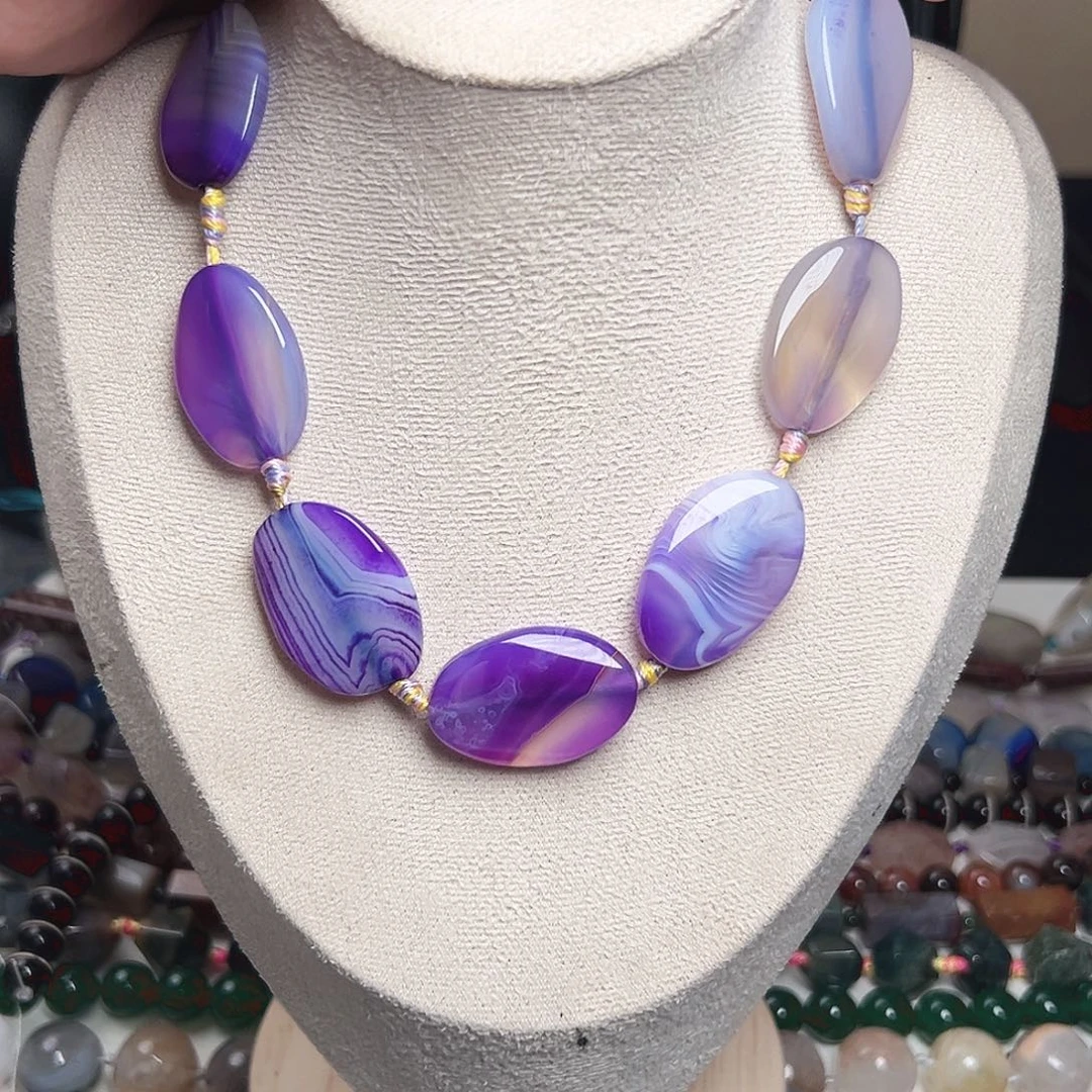 玛瑙/玉髓合金珠宝半成品x90 暮色紫雾蚕丝玛瑙一条