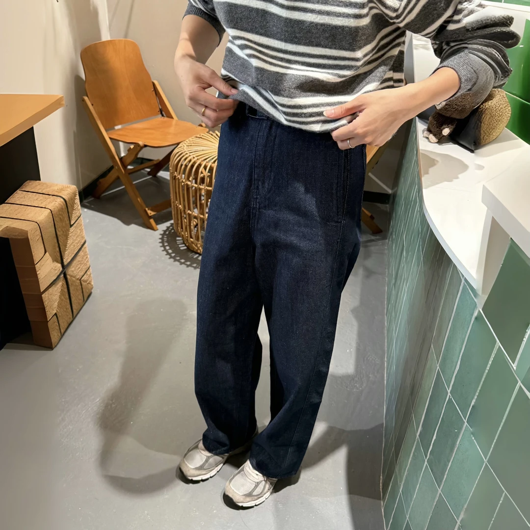 叮叮自制 酵素牛仔～配腰带不褪色高腰静谧蓝质感牛仔原色牛仔裤