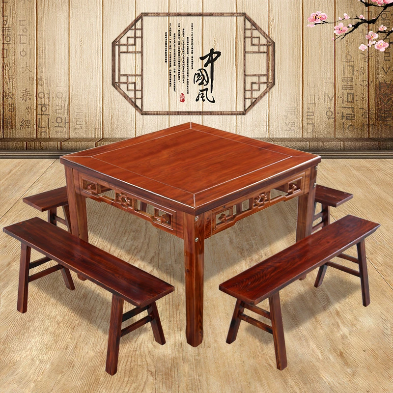 饭店明清新中式餐馆桌子酒店四方桌八仙桌餐桌仿古面馆正方形实木