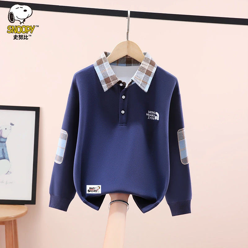 史努比男童卫衣秋冬装2025新款洋气中大童男孩休闲潮流Polo打底衫
