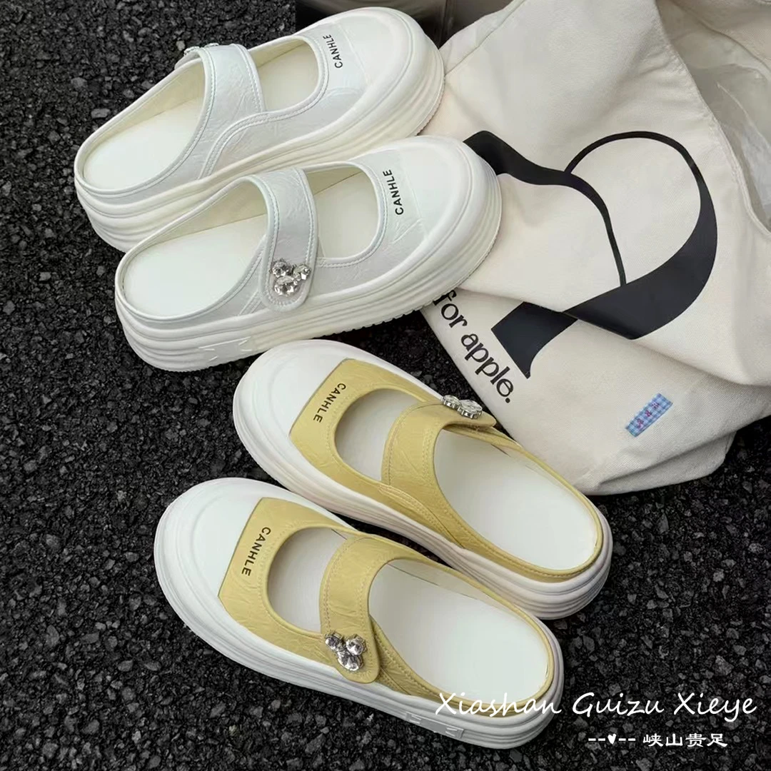 新款 流行时尚休闲厚底贝壳头超轻半拖鞋 58056