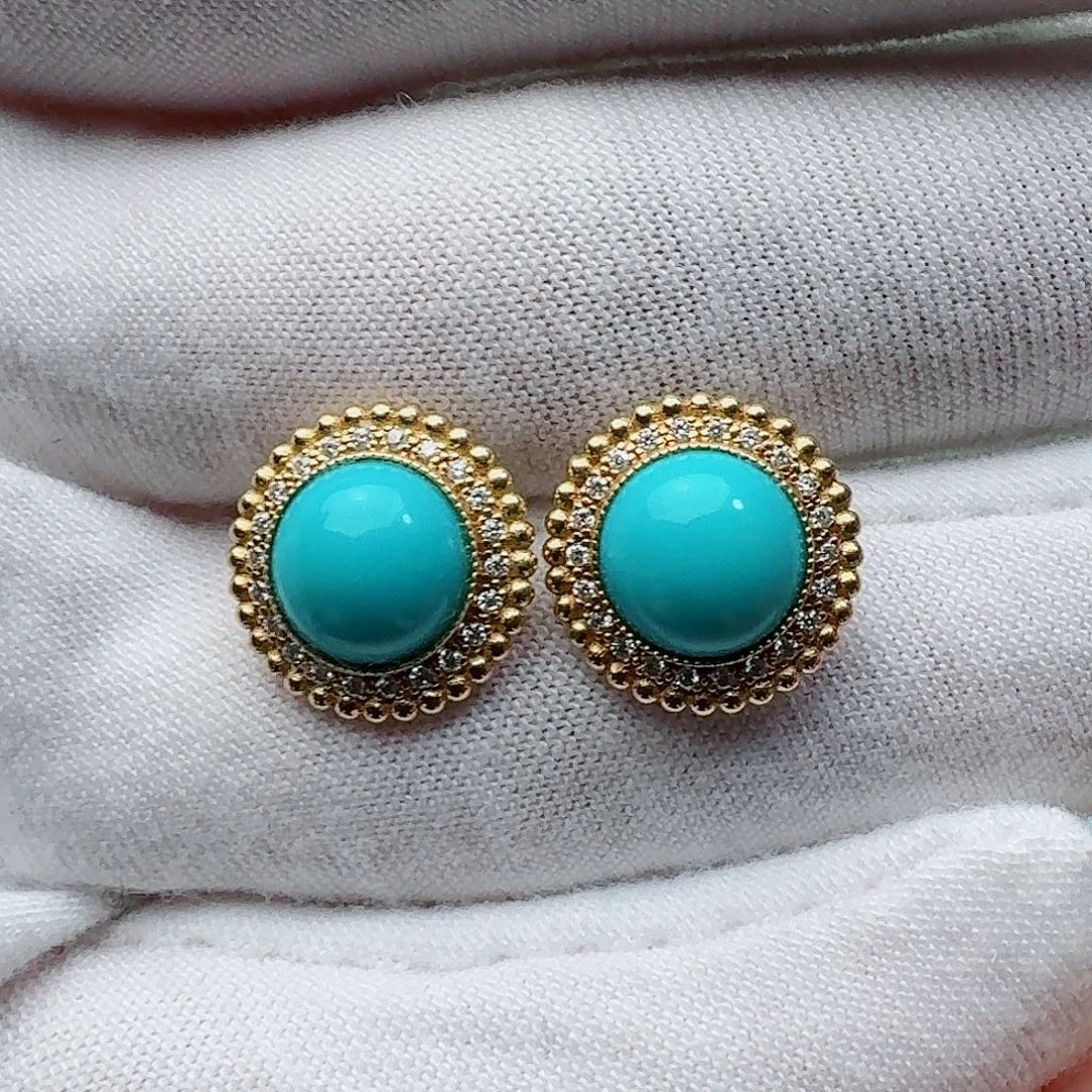 绿松石18K金镶嵌耳饰