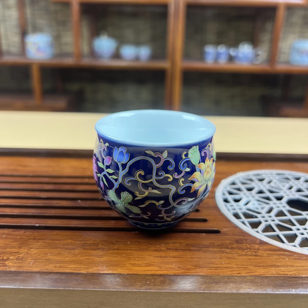 A0099藏蓝色珐琅彩主人缸杯