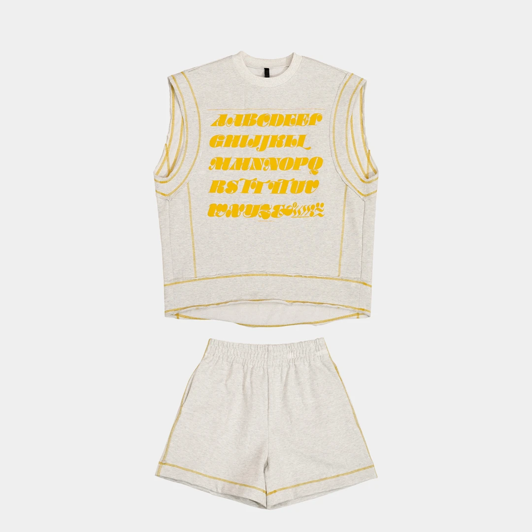 GGAHOLIDAY夏季复古新款高级定制印花休闲马甲短裤套装-152396/7