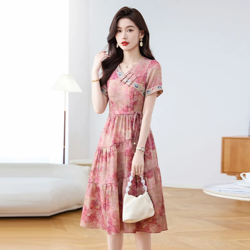 【可蓓儿】减龄雪纺连衣裙女夏2025新款气质高端减龄中年妈妈妈妈装