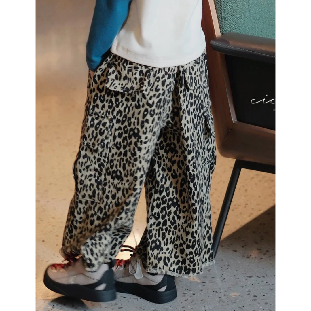 【熙熙可可】2025女童韩版秋季新款时尚百搭豹纹工装裤子 KZ2567