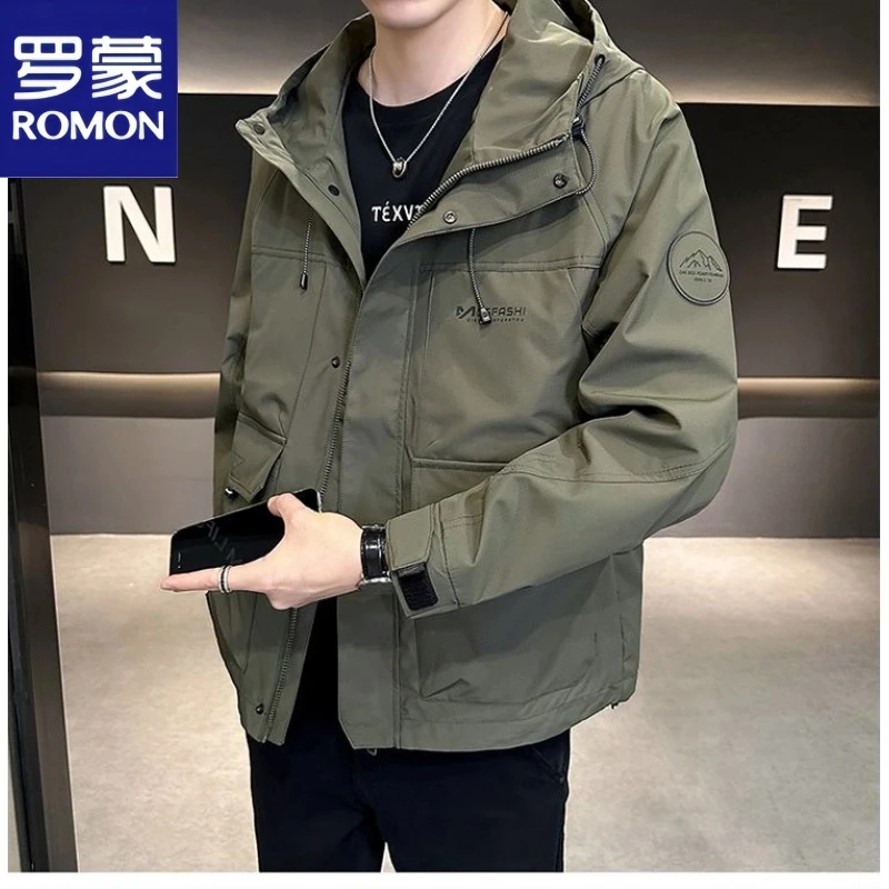 罗蒙春秋新款男士夹克工装外套痞帅潮牌百搭美式休闲连帽外套上衣