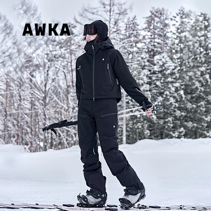 awka【25雪季上新】短款滑雪服女士保暖防寒P棉防水滑雪裤套装ZH104