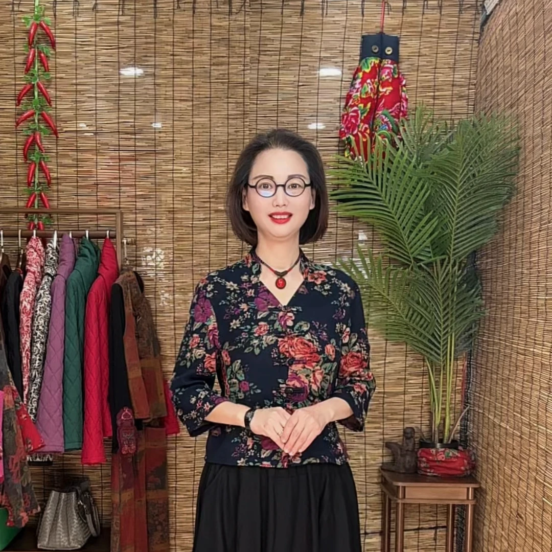 【蓝牡丹】棉麻混纺面料旗袍领开襟盘扣新中式国风中式单件上衣2450