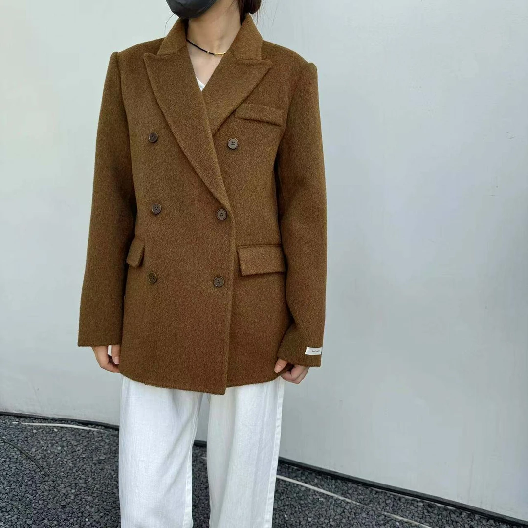 时尚休闲百搭春秋季羊毛西装领中长大衣JY252401
