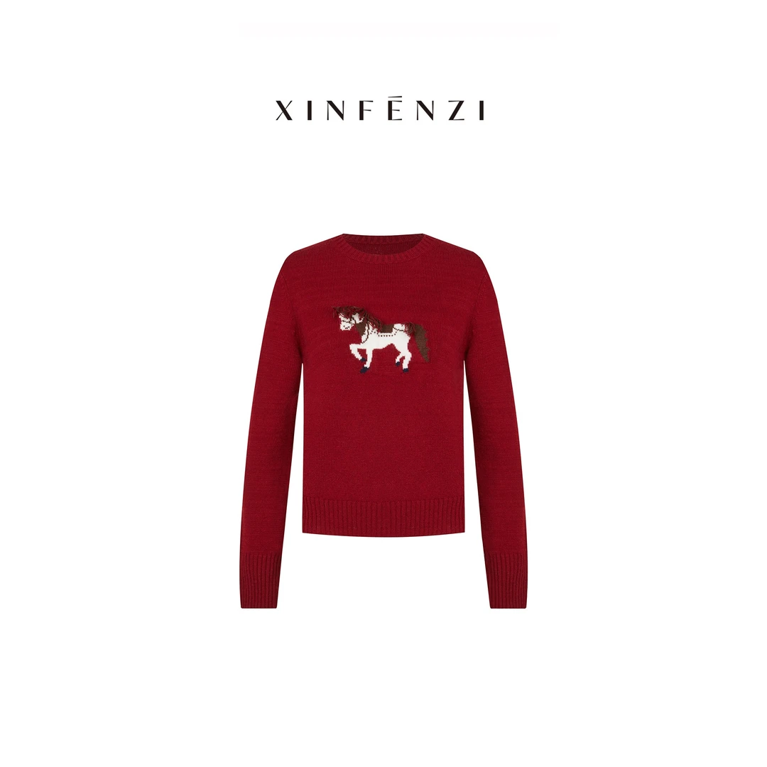 【摇滚小马】XINFENZI 新年趣味提花小马图案套头毛衣 51633