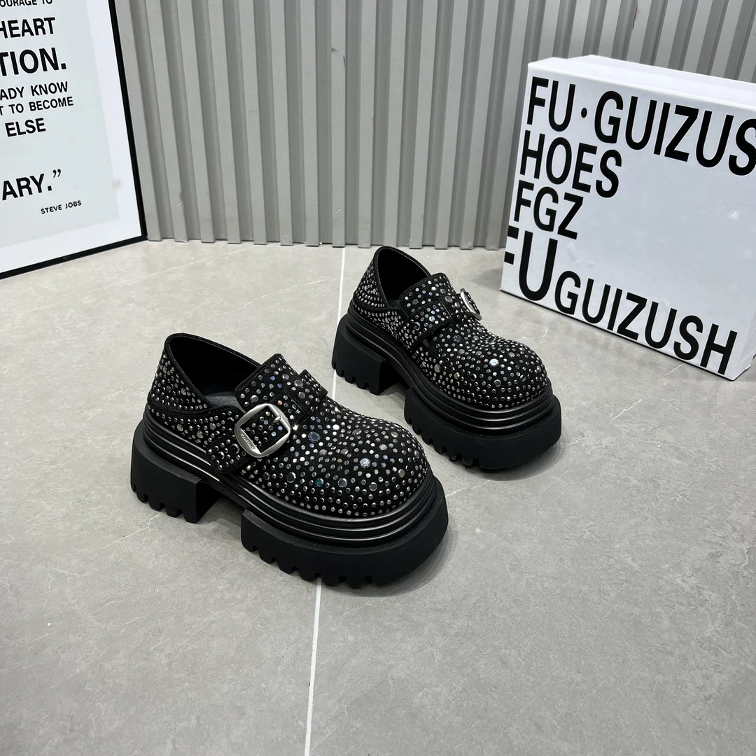 时尚休闲百搭春季乐福鞋厚底英伦风粗跟春夏小香风圆头高跟夏季