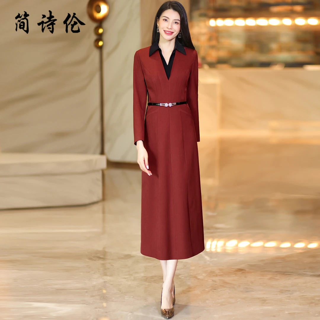 高级感拼接连衣裙女秋季2025年新款优雅时尚红色气质婚宴装礼服裙