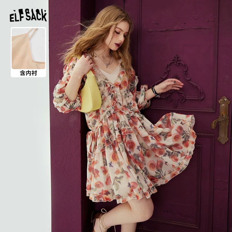 【芋总】妖精的口袋 波尔多庄园 法式v领碎花连衣裙女春新度假感