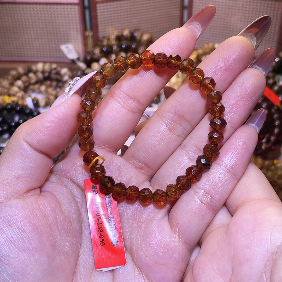 琥珀未镶嵌手链抚顺琥珀6钻切手串