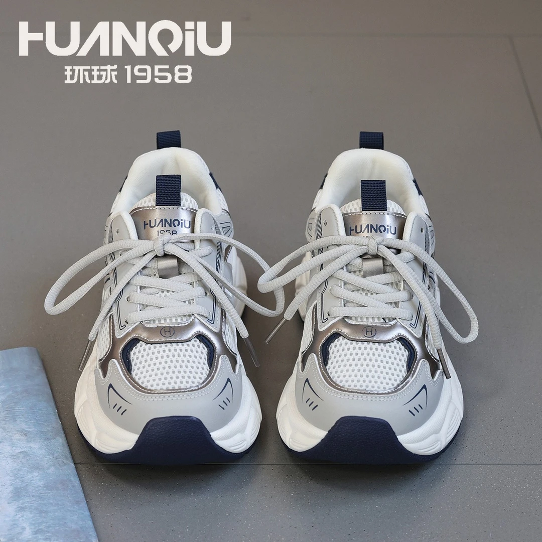 HUANQIU/环球休闲女鞋2025新款网面老爹鞋厚底运动鞋韩版学生女鞋