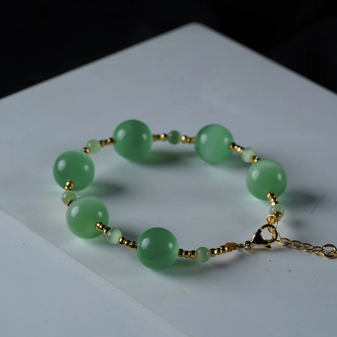 【珊木居】QT669JY 猫眼石1.2圆珠单圈手链