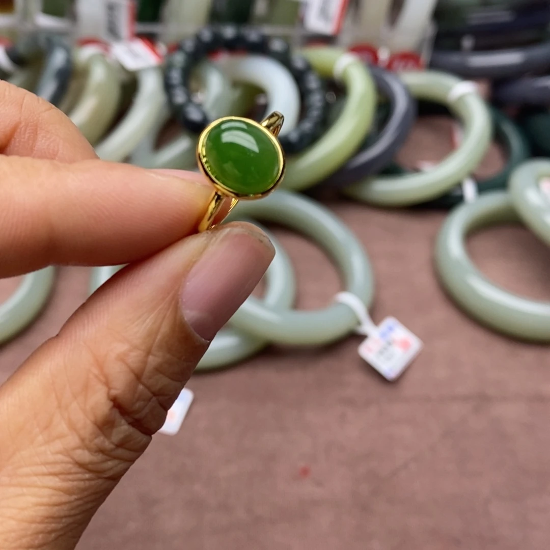 和田玉（碧玉）戒指银S925镶嵌