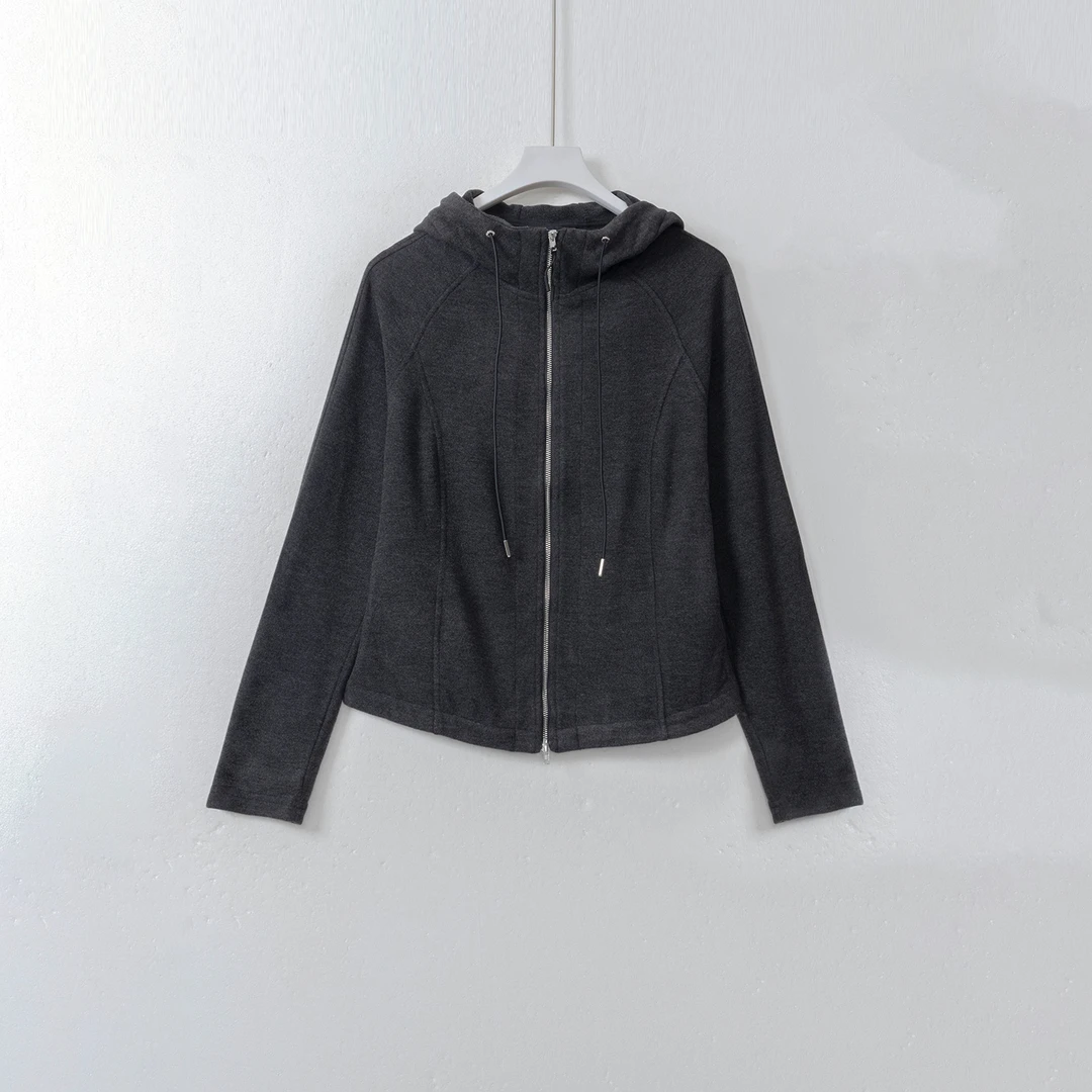 几里与麻 收腰修身立裁拉链连帽卫衣 衣长55胸围93 2100810