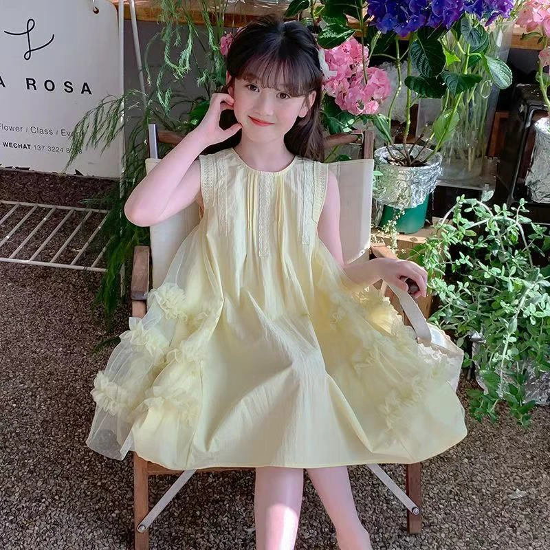 女童连衣裙夏季新款洋气网纱裙子夏装女孩中大童裙子儿童公主裙潮