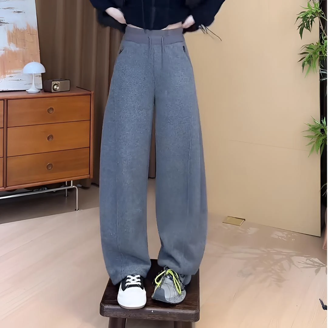 2025秋冬新款加绒加厚弯刀卫裤女宽松显瘦休闲裤阔腿裤