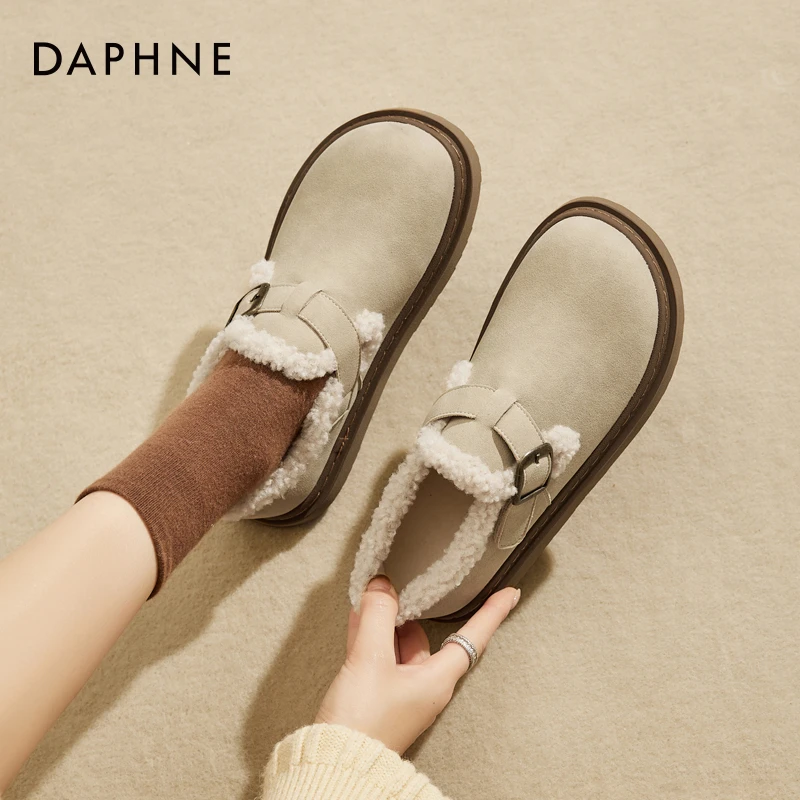 达芙妮品牌正品冬季新款加绒棉鞋25爆款勃肯鞋一脚蹬厚底雪地靴女