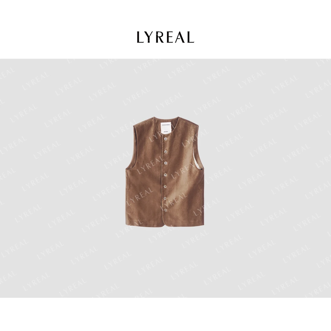 LYREAL 金丝烧边工艺绒感纽扣马甲 03JC062