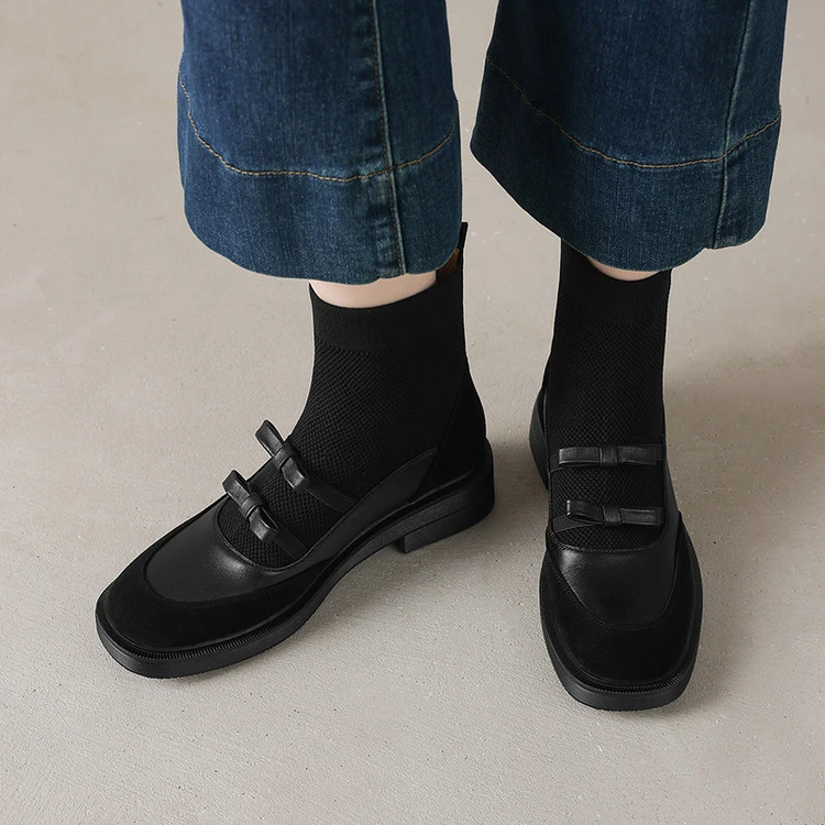 羊皮3.5cm～弹力显瘦气质短靴百搭低跟新款粗跟瘦瘦靴气质女时装靴