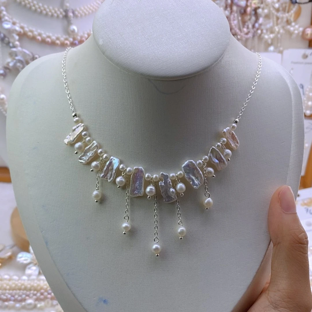 合金淡水珍珠耳钉项链