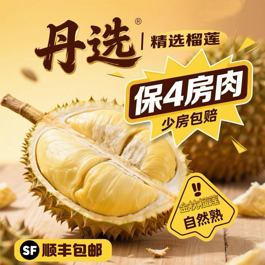 《丹选》金枕榴莲 2.5-10斤 保4房肉 顺丰包邮 香甜糯