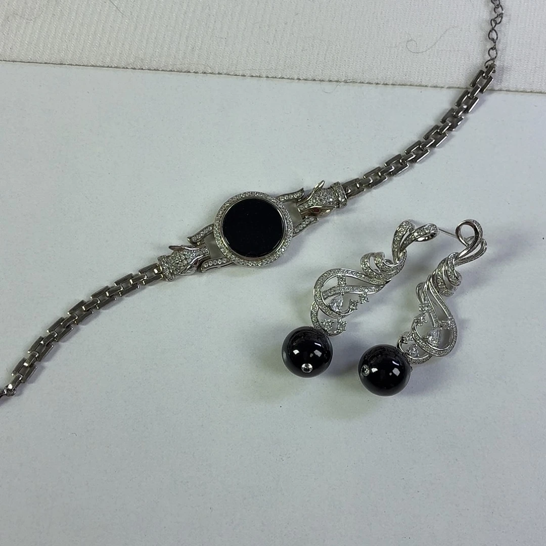 哈***y翡翠银S925镶嵌手链珠子耳环和手链