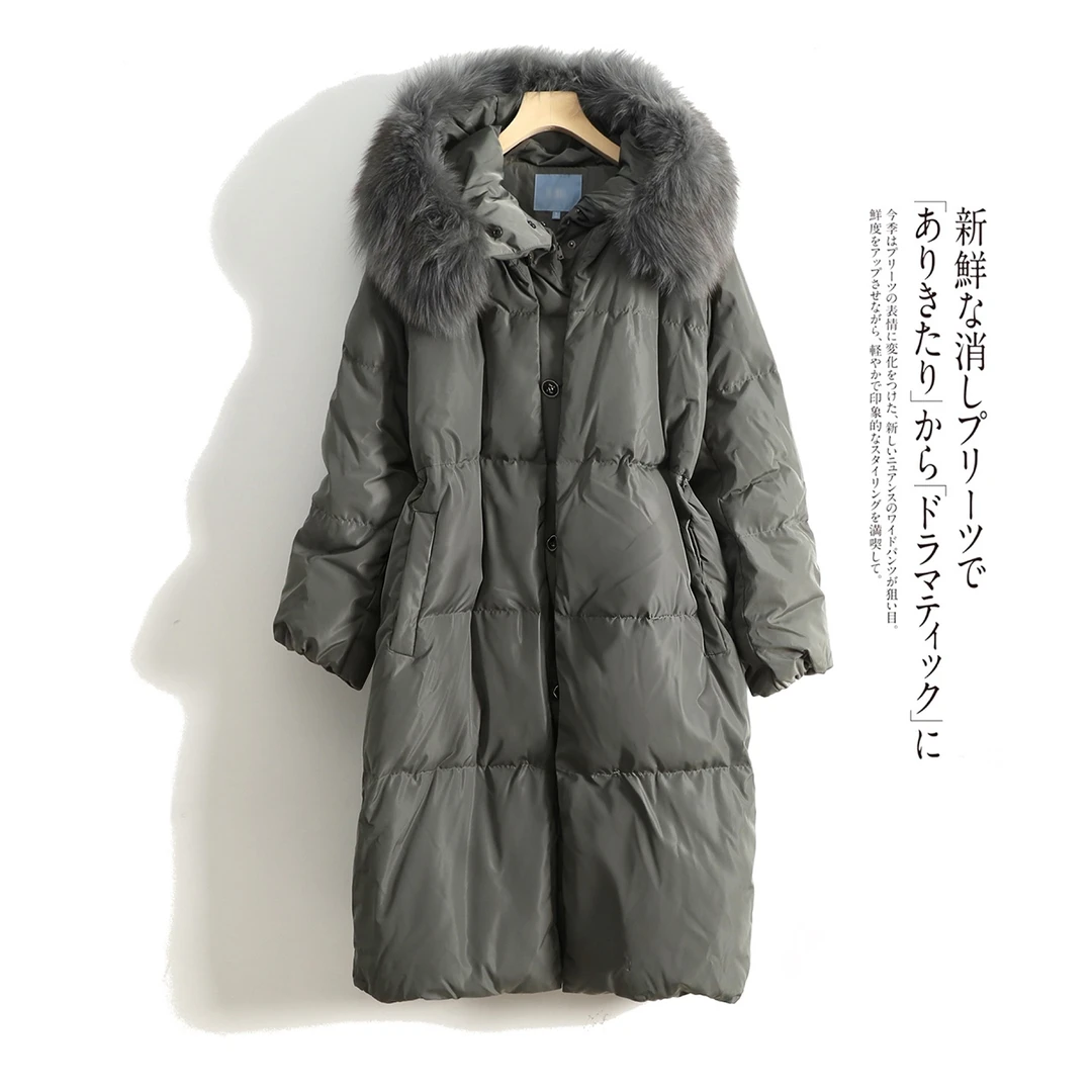 出口韩国专柜高货！鹅绒！真毛领可拆！系腰羽绒服外套女加厚保暖