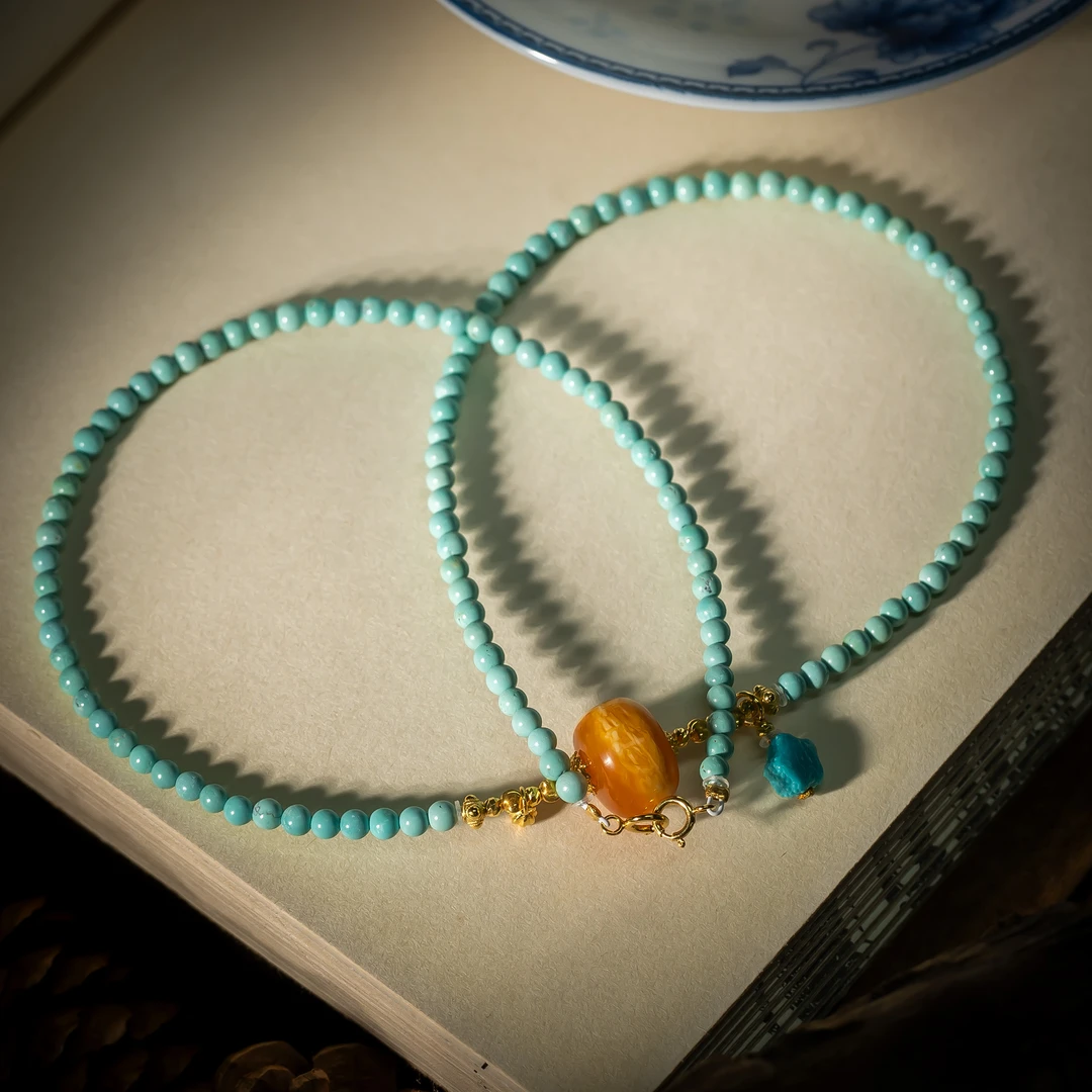 【世间臻宝】18K绿松小米珠项链/Q1223/42cm/3mm/多样性发一件/5