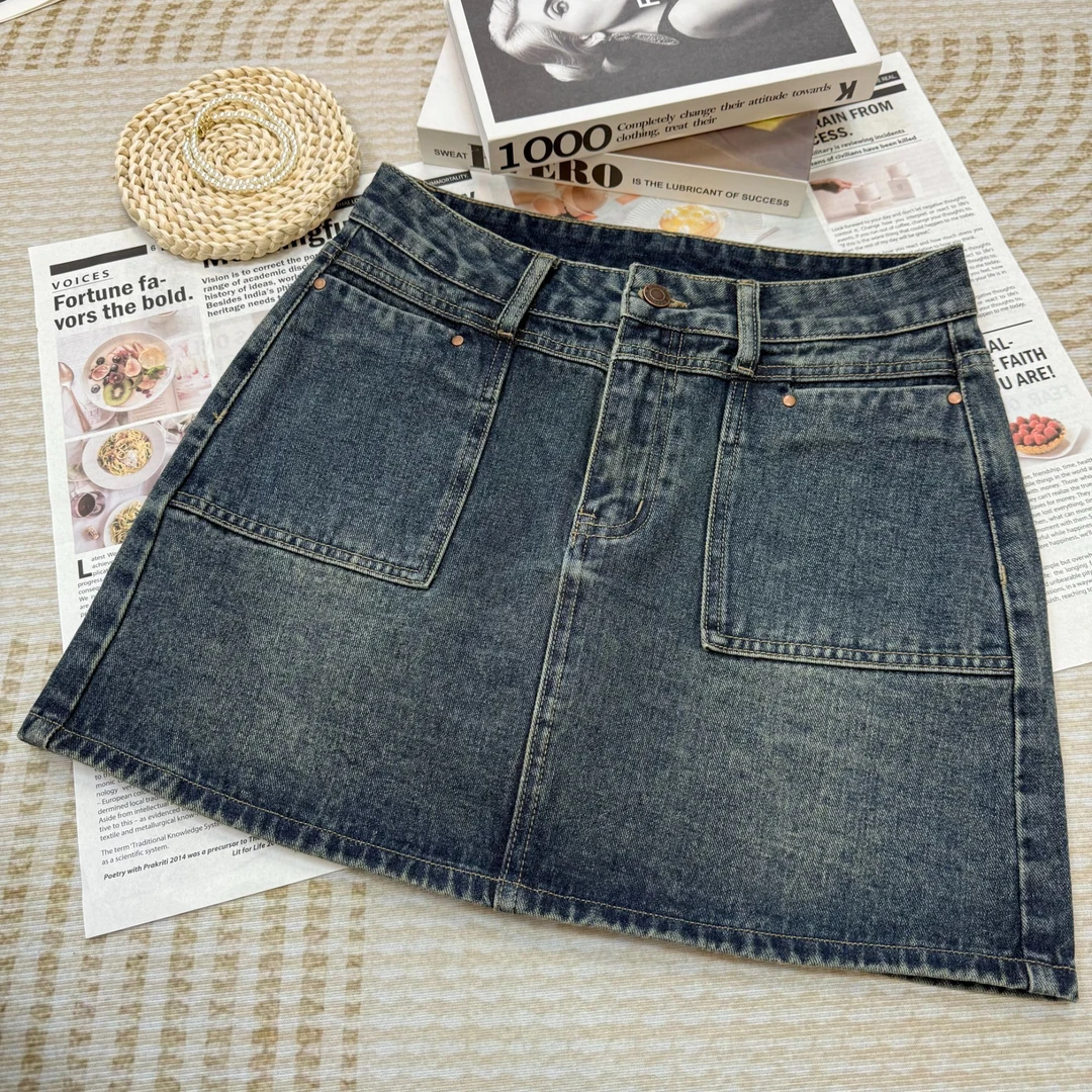 墨兰灰牛仔半身裙女春夏2025新款高腰显瘦不显胯A字版型短裙萍姐