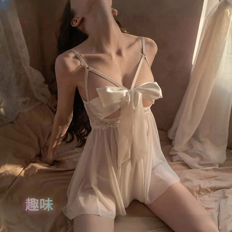 【80-200斤】【钢托显大】超大码睡衣露背蝴蝶结吊带法式睡裙