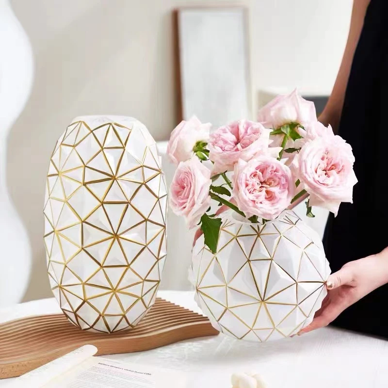 玻璃烫金花瓶 大号可水培现代轻奢风花瓶 花器 重工手工描金