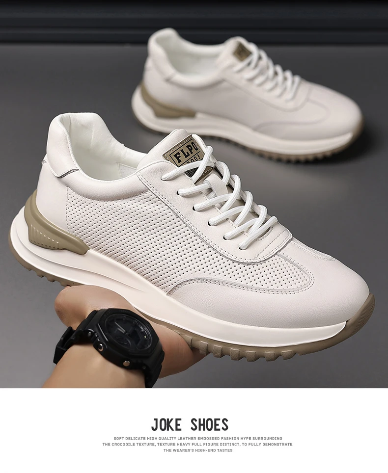 头层牛皮夏季新款男鞋镂空真皮透气软底运动板鞋男款休闲鞋男鞋