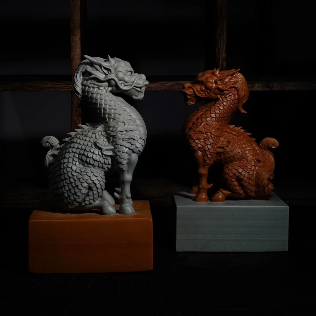 千石原石原创手工松花石底座麒麟茶宠可养可玩可摆茶宠摆件国风