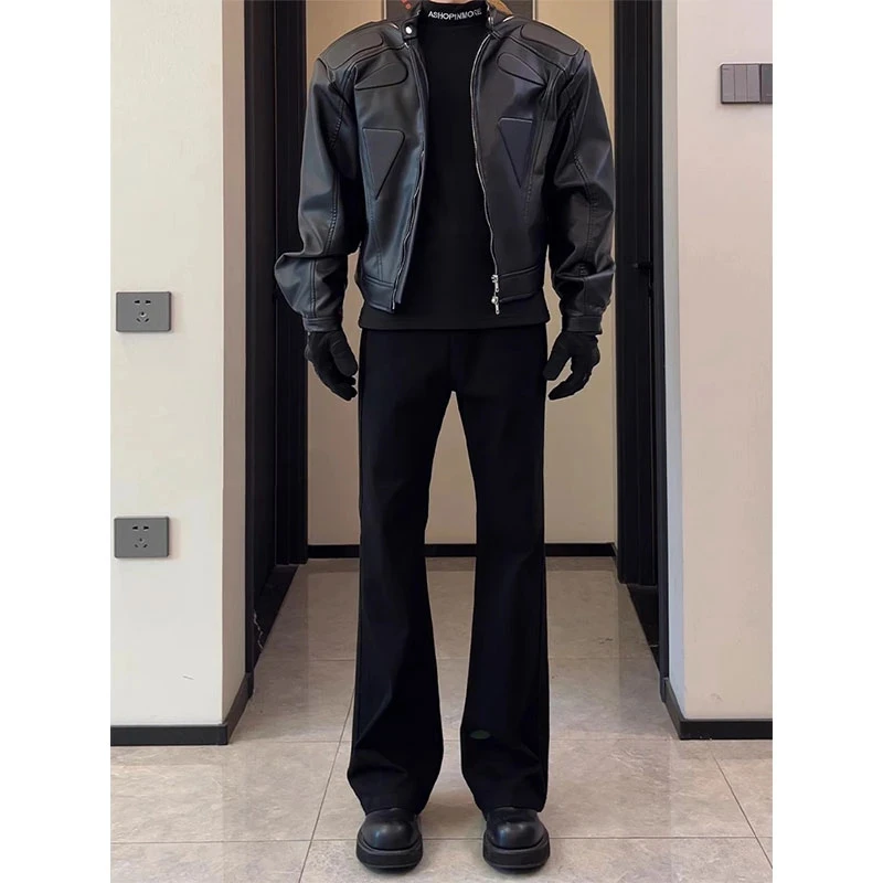 美式cleanfit黑色弯刀裤子男春秋款修身微喇西裤潮牌垂坠感直筒裤