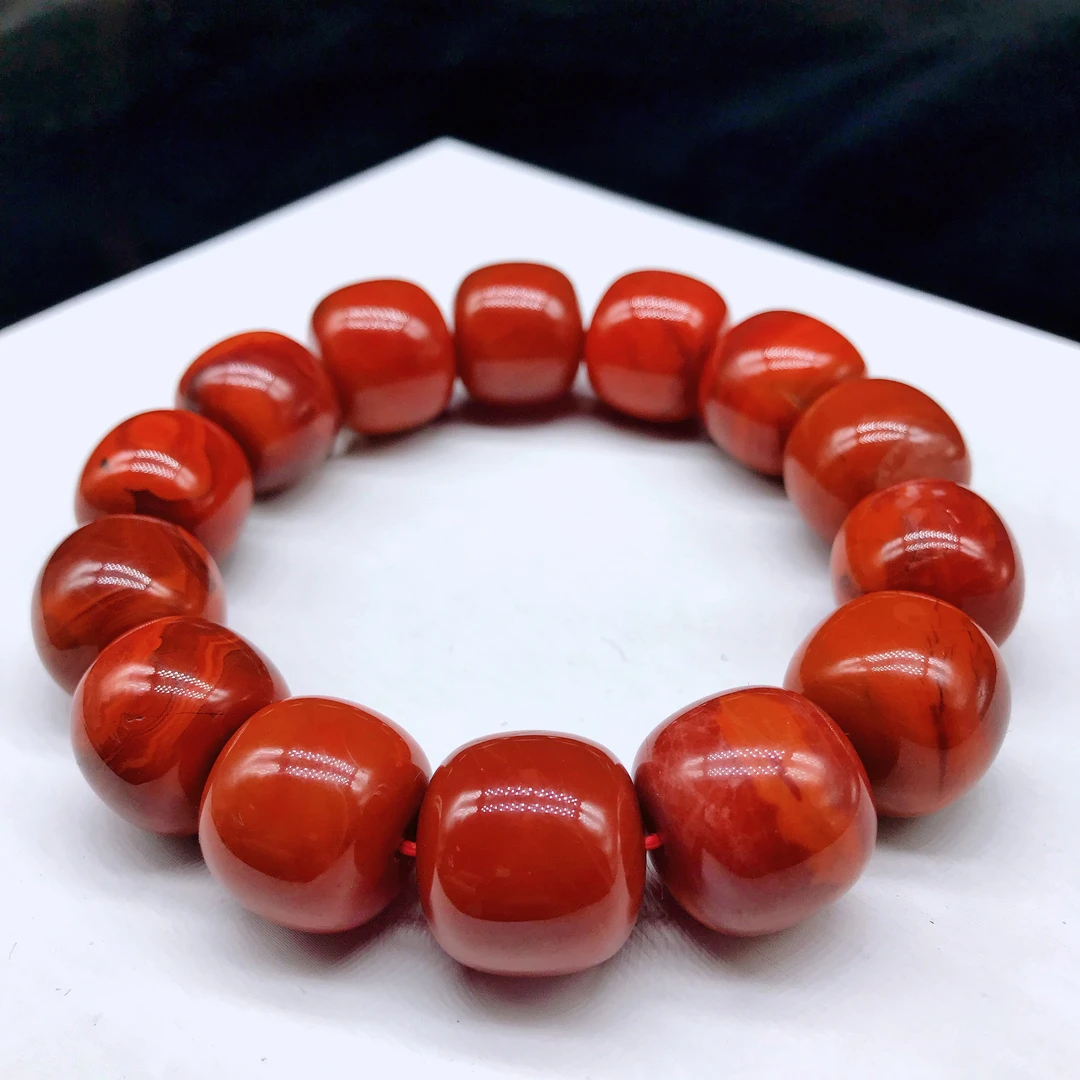 【领源】南红瓦西火焰纹百搭老型手串19mm【一条】