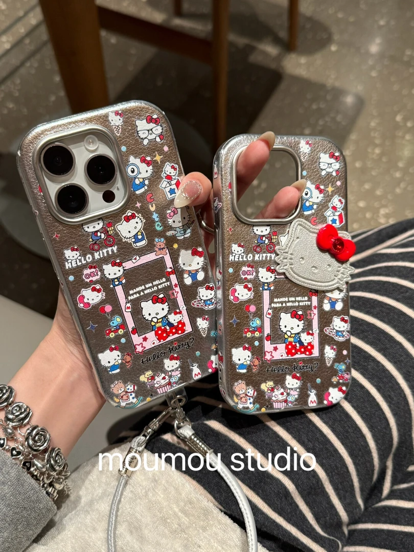 电镀银卡通kt猫日常适用苹果16手机壳15promax可爱14少女心13小众