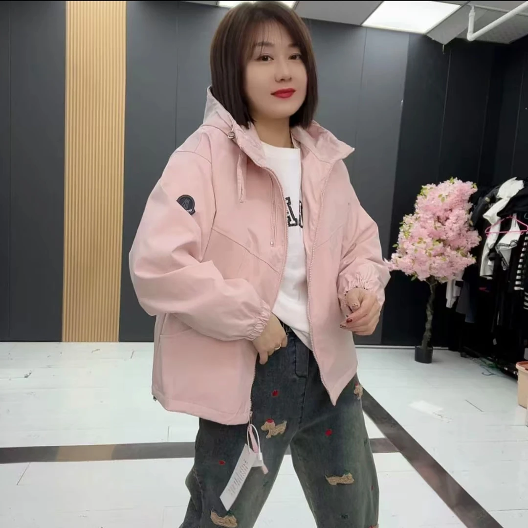 838大码女装春季新款连帽拉链纯色休闲百搭外套