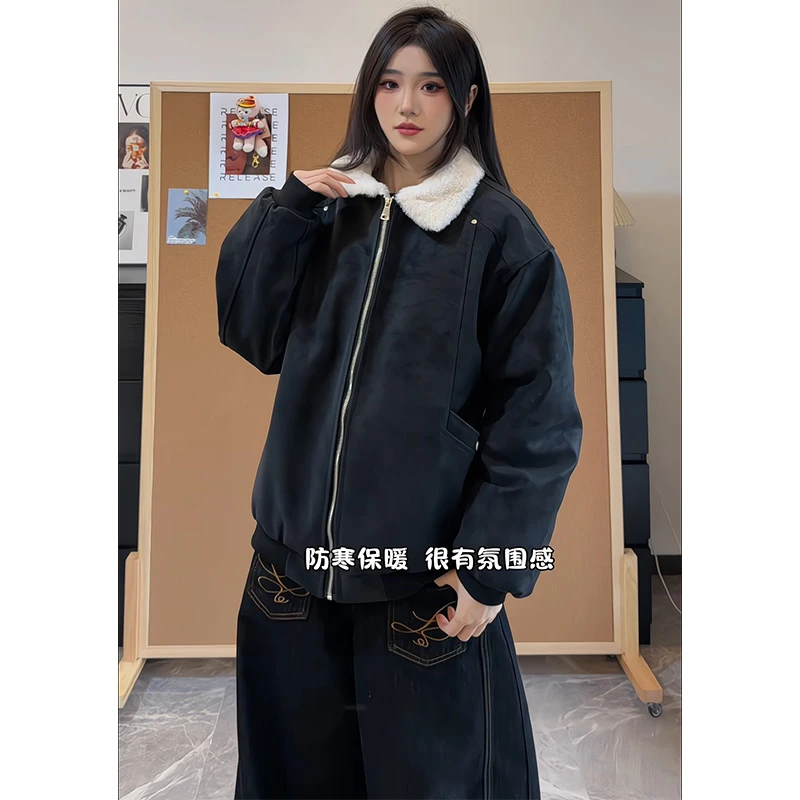 潮牌美拉德毛领雾面PU皮男款冬季飞行员棉服加绒加厚保暖百搭棉衣