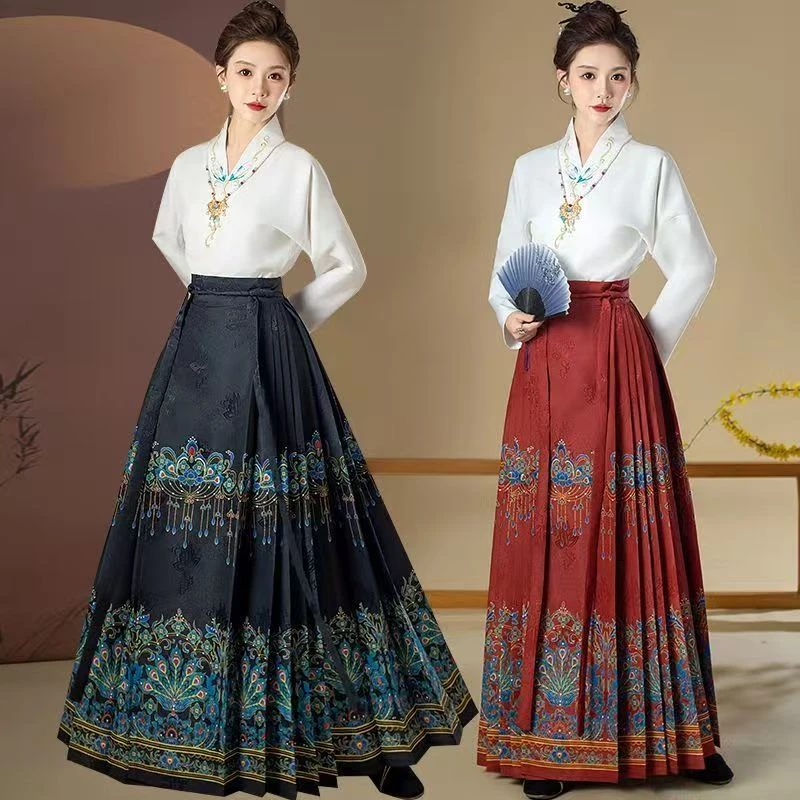 【翠羽】国风复古马面裙明制新中式印花马面裙日常套装汉服敬酒服