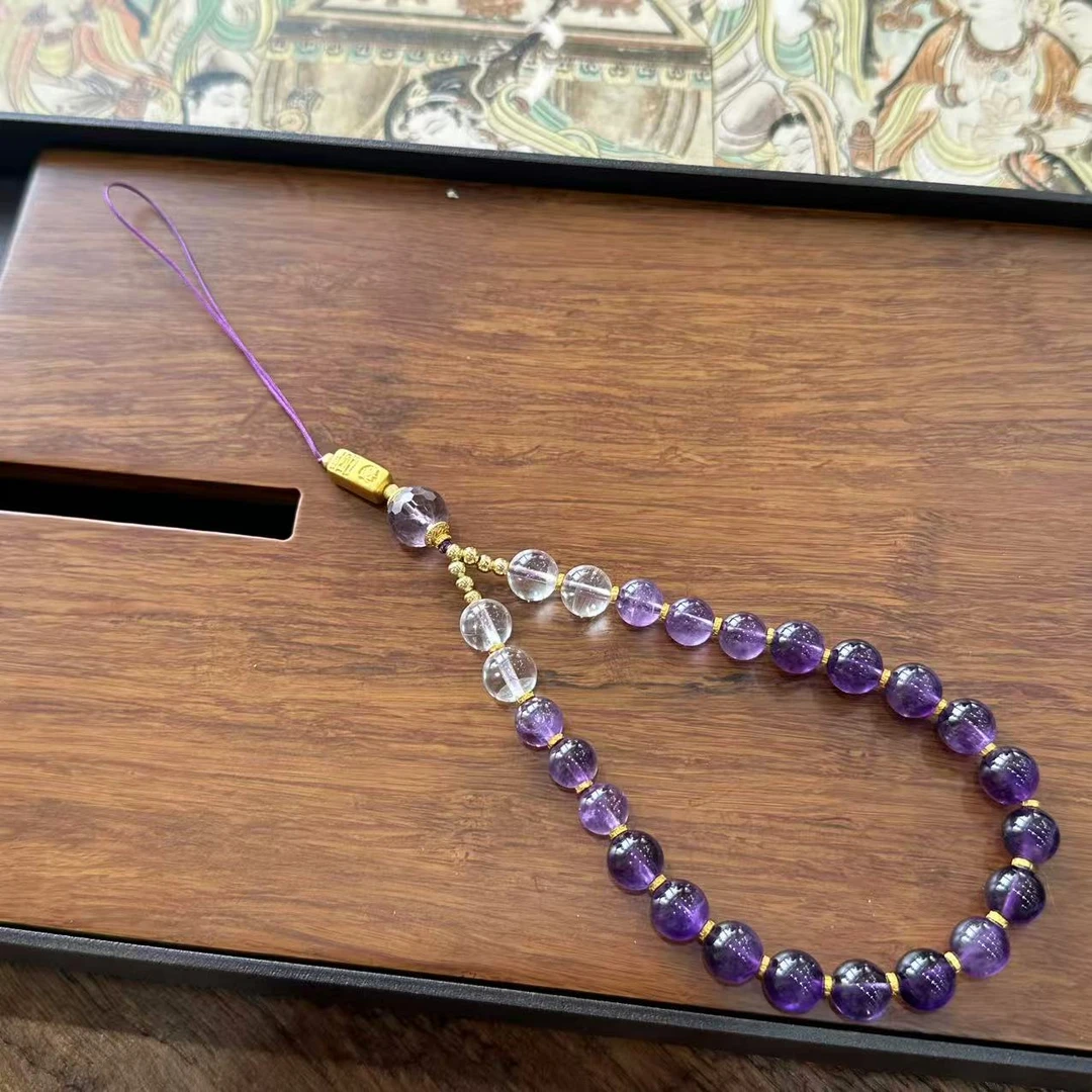 【山玥珠宝】ins风百搭简约紫色水晶手机挂件