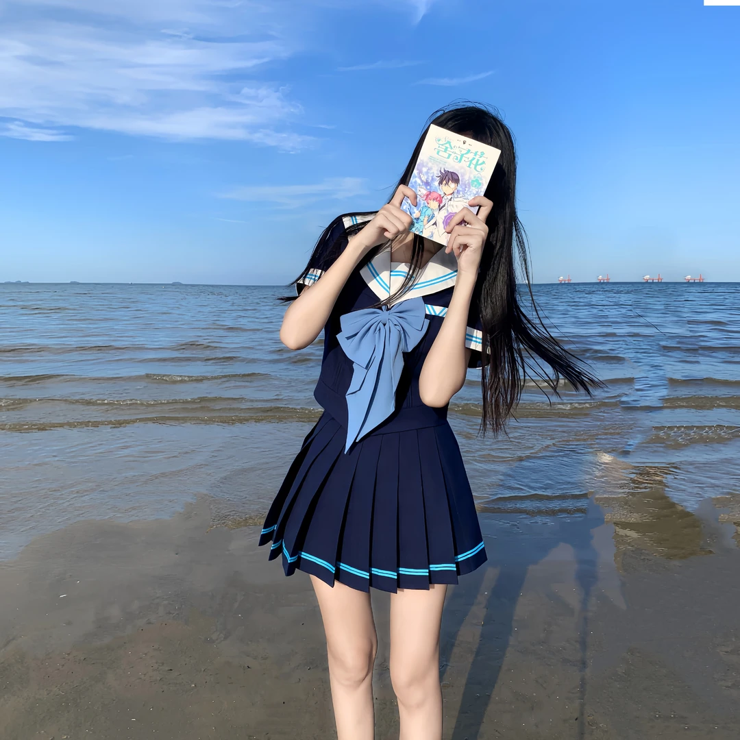 [海盐纪]樱川梦屿原创JK日系正版短袖水手服夏季显瘦绀色百褶裙
