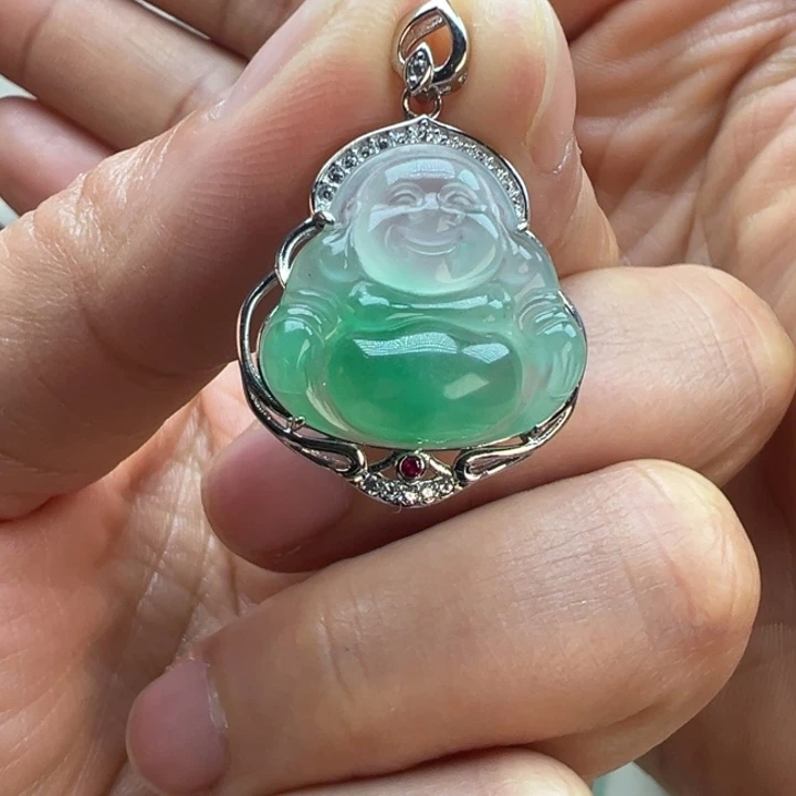 石英质玉银S925镀金镶嵌吊坠(不含链)