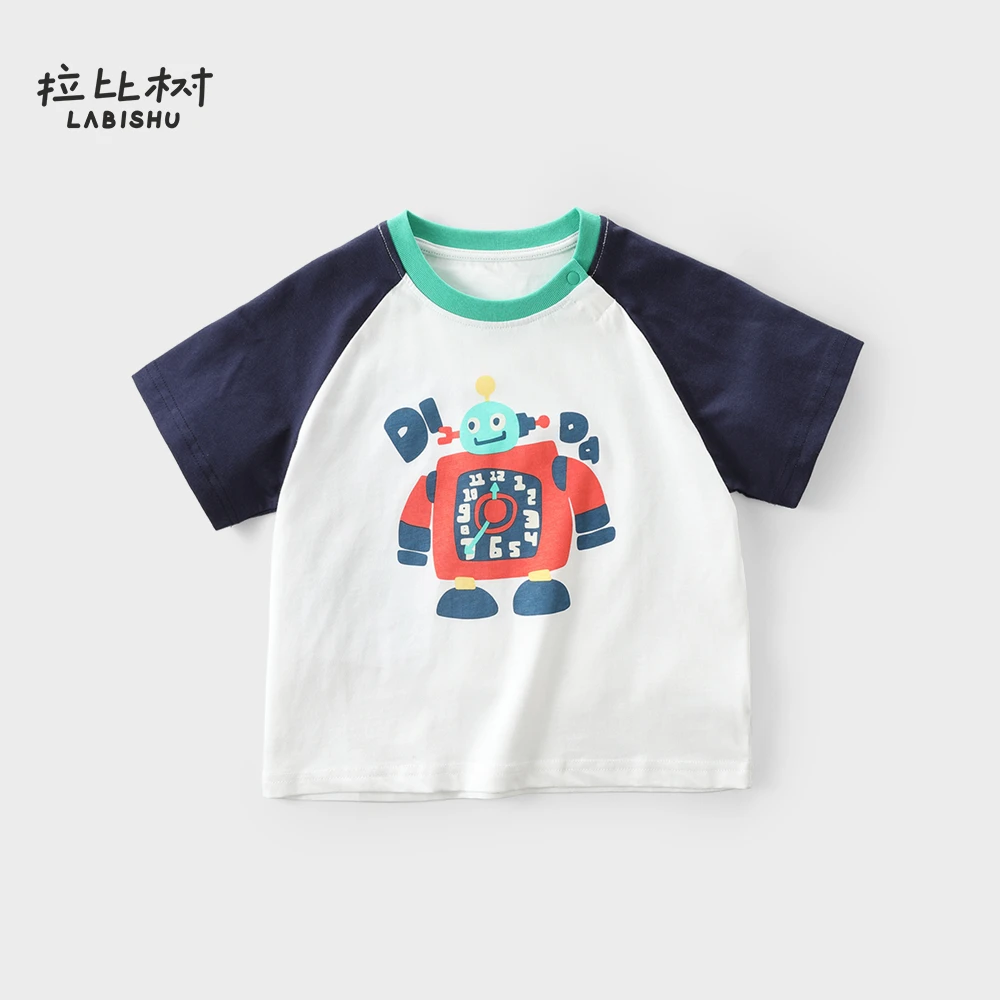 拉比树夏季宝宝百搭短袖机器人总动员撞色T恤男童休闲透气百搭