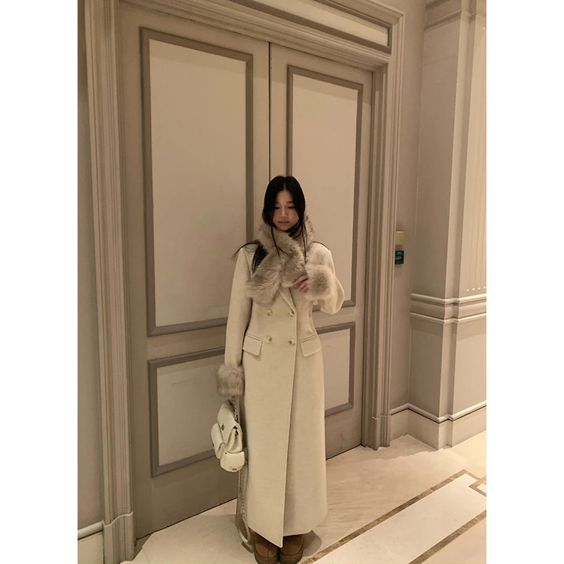 王少女的店 【现现】燕麦色中长款西装领毛呢外套冬季大衣N26543S44