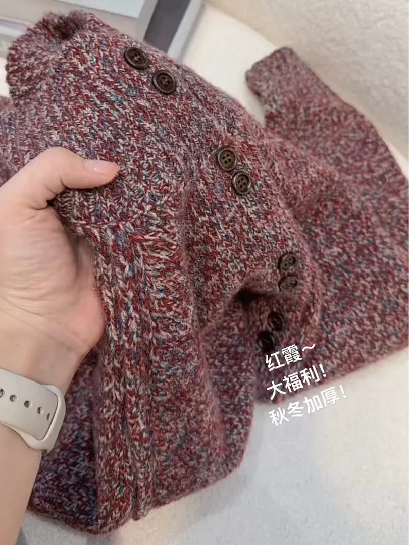 红色韩系软糯设计感长袖针织开衫女2025秋冬新款宽松保暖减龄毛衣